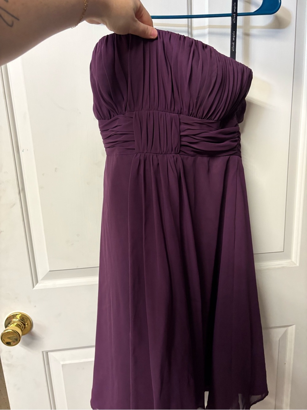 Alfred Angelo Strapless Chiffon Dress in Plum